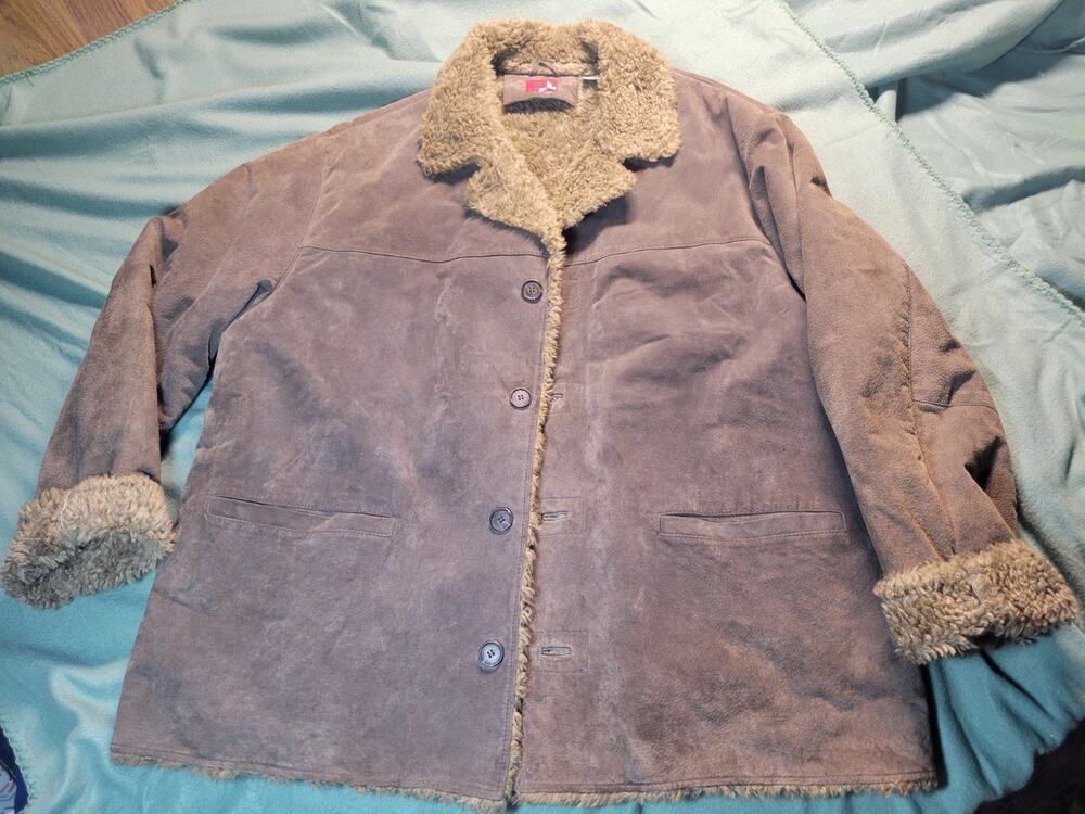 Marlboro Gear Men's XL Brown Suede Leather Jacket Coat Sherpa Lining Western